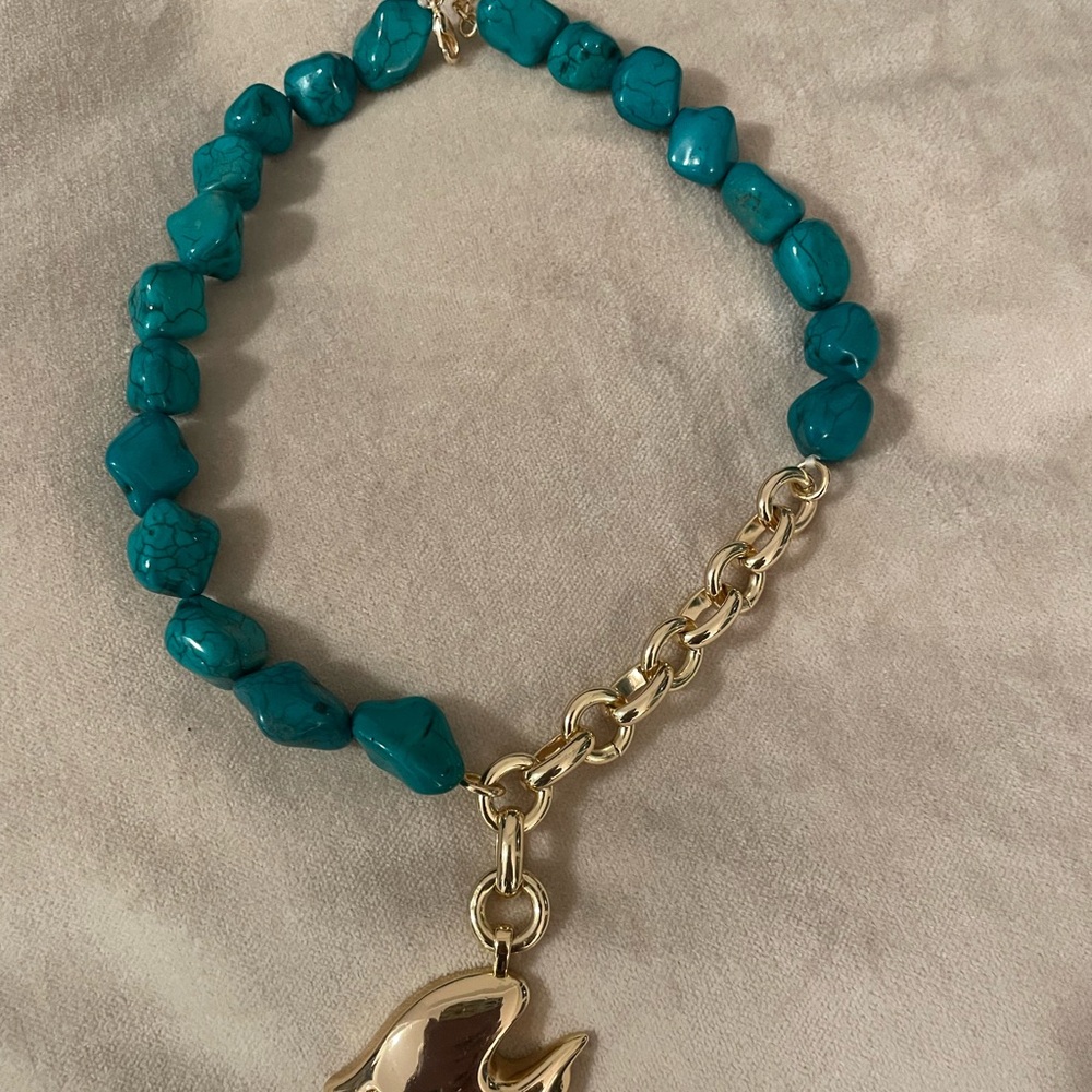 Anthropologie Turquoise and Gold Chain Bracelet
